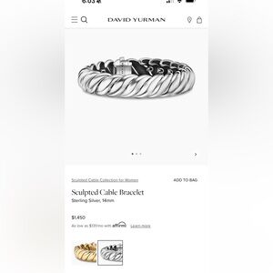 David yurman Sculpted Cable Bracelet
Sterling Silver, 14mm